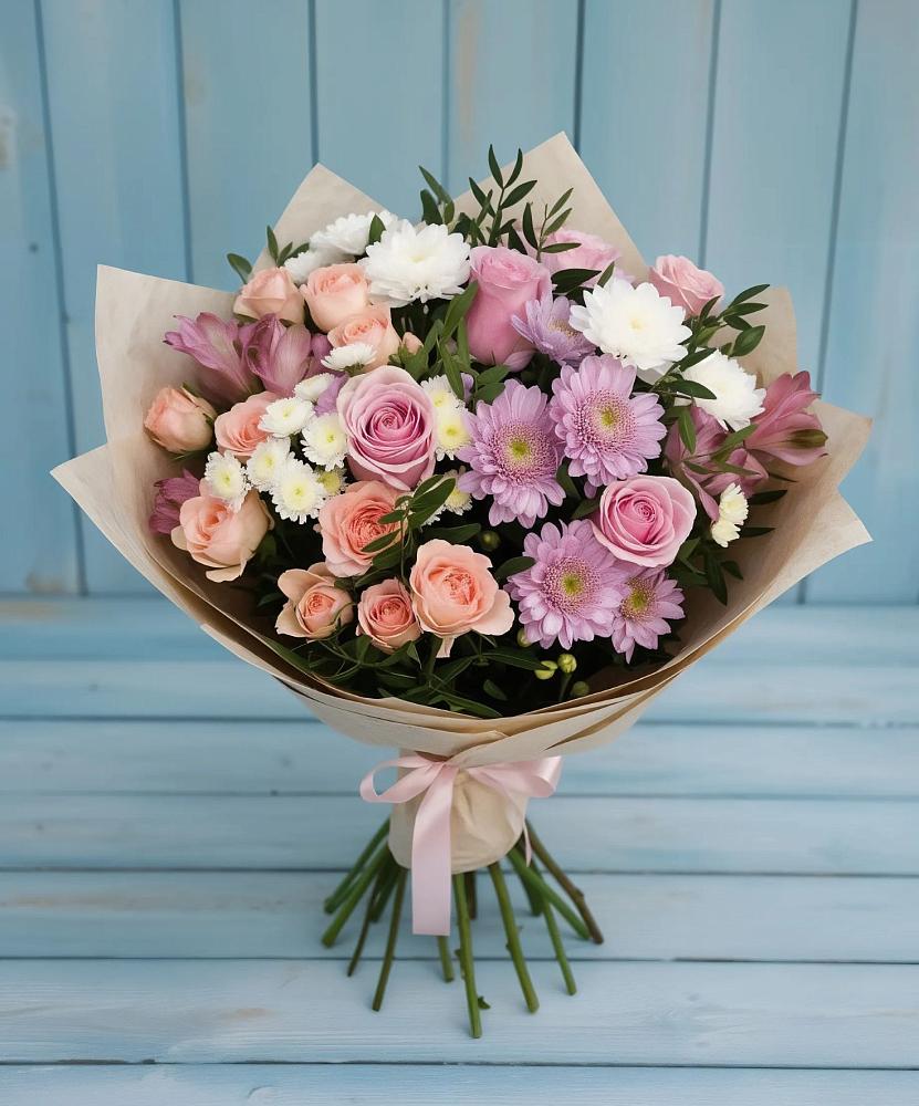 Букет цветов из: Хризантемы, Розы и Альстромерии в Алферьево