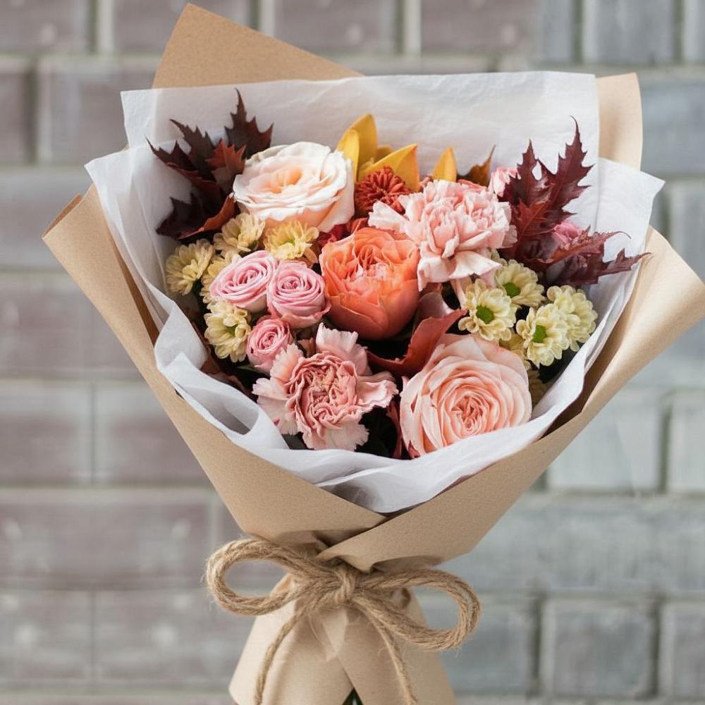 Букет цветов из: Гвоздики, Хризантемы и Розы в Алферьево