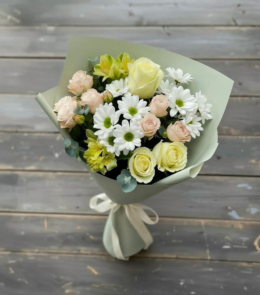 Букет цветов из: Альстромерии, Розы и Хризантемы в Алферьево