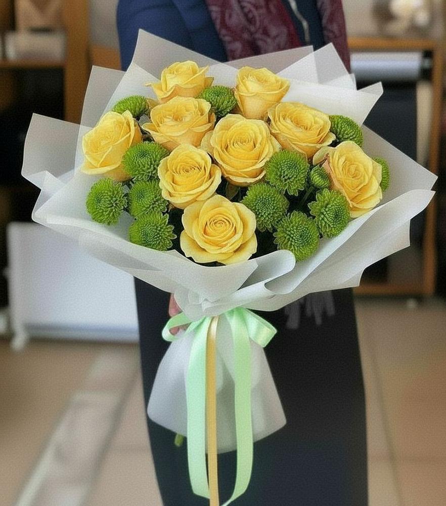 Букет цветов из: Хризантемы и Розы в Алферьево